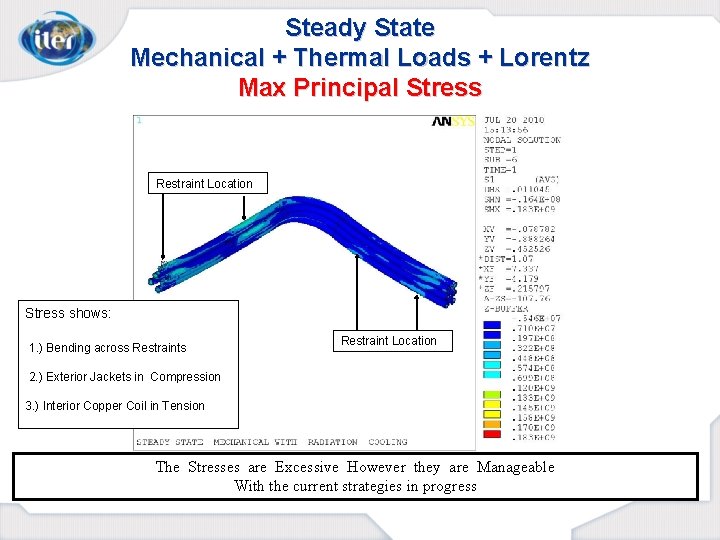 Steady State Mechanical + Thermal Loads + Lorentz Max Principal Stress Restraint Location Stress