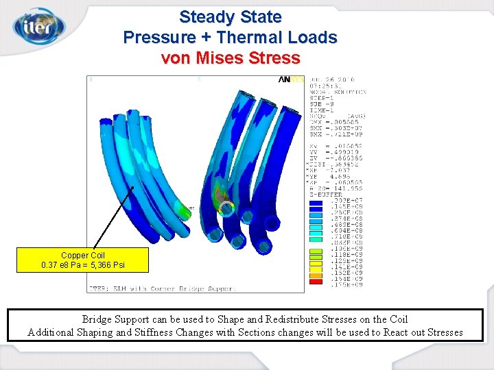 Steady State Pressure + Thermal Loads von Mises Stress Copper Coil 0. 37 e
