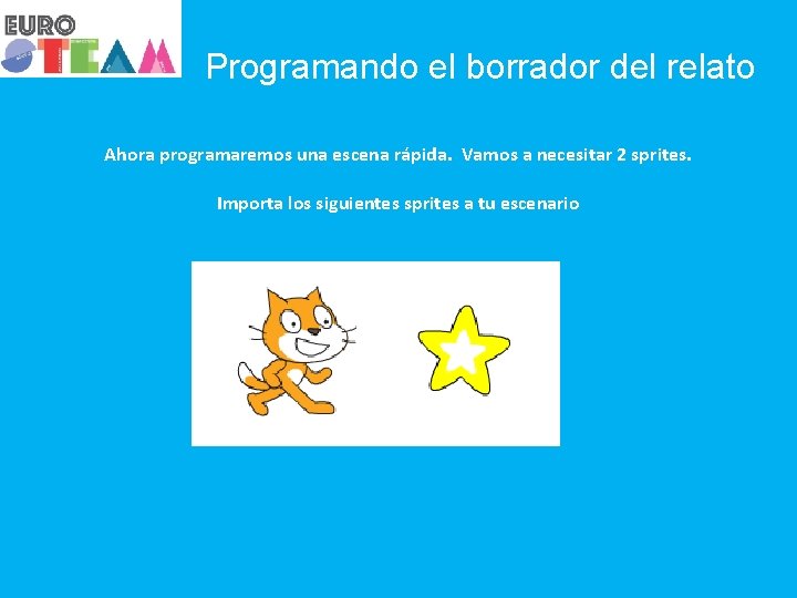 Programando el borrador del relato Ahora programaremos una escena rápida. Vamos a necesitar 2