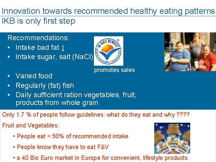 Innovation towards recommended healthy eating patterns IKB is only first step Recommendations: • Intake