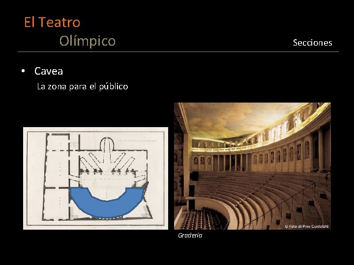 El Teatro Olímpico Secciones • Cavea La zona para el público Gradería 