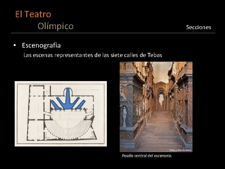 El Teatro Olímpico Secciones • Escenografía Las escenas representantes de las siete calles de