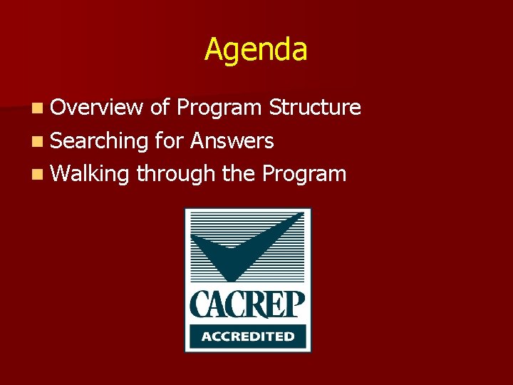 Agenda n Overview of Program Structure n Searching for Answers n Walking through the