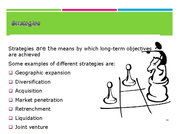 Strategies are the means by which long-term objectives are achieved Some examples of different