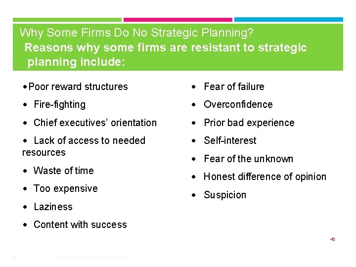 Why Some Firms Do No Strategic Planning? Reasons why some firms are resistant to