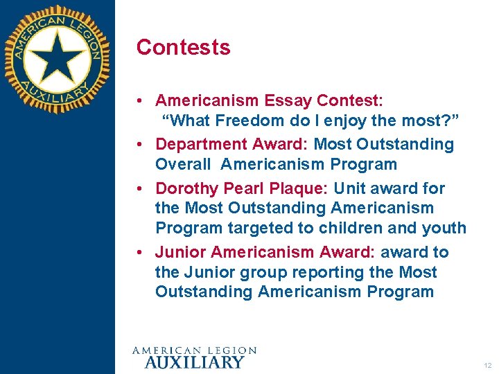 Contests • Americanism Essay Contest: “What Freedom do I enjoy the most? ” •