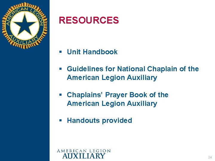 RESOURCES § Unit Handbook § Guidelines for National Chaplain of the American Legion Auxiliary