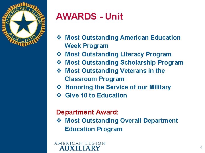 AWARDS - Unit v Most Outstanding American Education Week Program v Most Outstanding Literacy