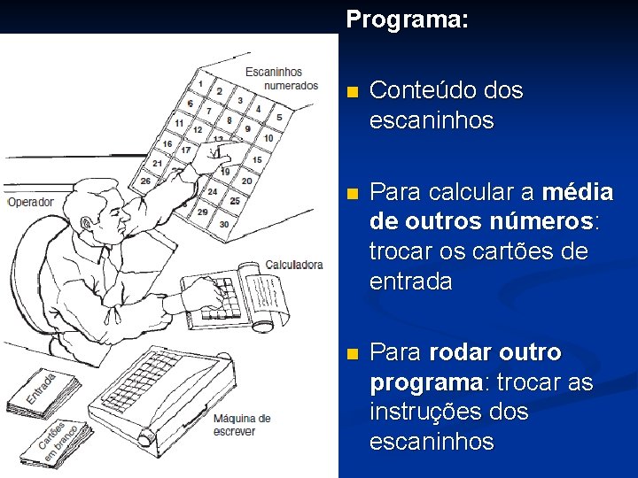 Programa: n Conteúdo dos escaninhos n Para calcular a média de outros números: trocar