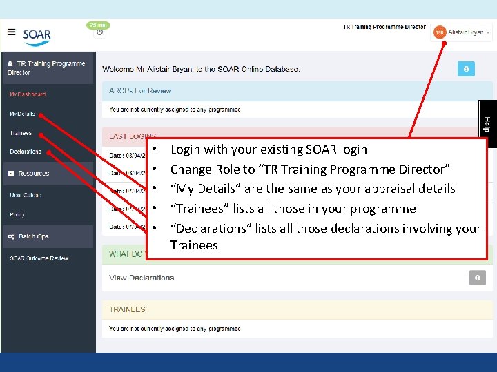 • • • Login with your existing SOAR login Change Role to “TR • • • Login with your existing SOAR login Change Role to “TR