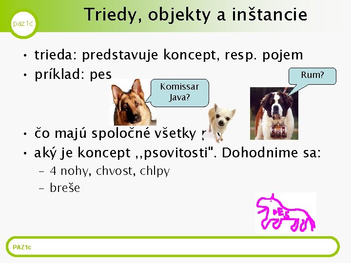 paz 1 c Triedy, objekty a inštancie • trieda: predstavuje koncept, resp. pojem Rum?