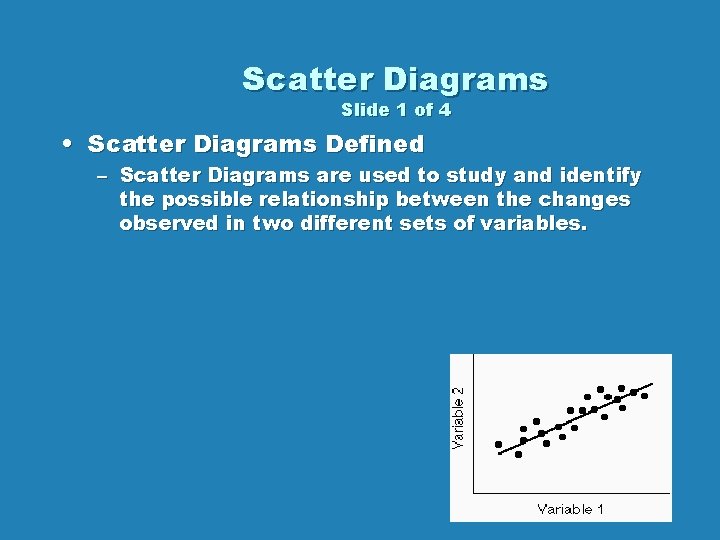 Scatter Diagrams Slide 1 of 4 • Scatter Diagrams Defined – Scatter Diagrams are