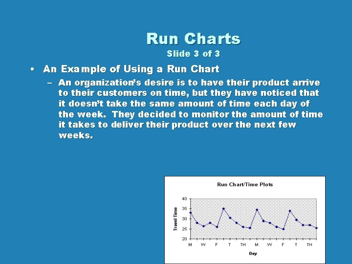 Run Charts Slide 3 of 3 • An Example of Using a Run Chart