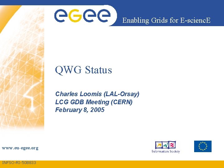 Enabling Grids for E-scienc. E QWG Status Charles Loomis (LAL-Orsay) LCG GDB Meeting (CERN)