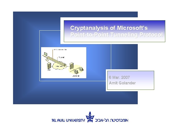 Cryptanalysis of Microsoft’s Point-to-Point Tunneling Protocol 6 Mar. 2007 Amit Golander 