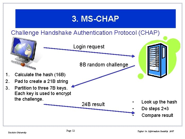 3. MS-CHAP Challenge Handshake Authentication Protocol (CHAP) Login request 8 B random challenge 1.