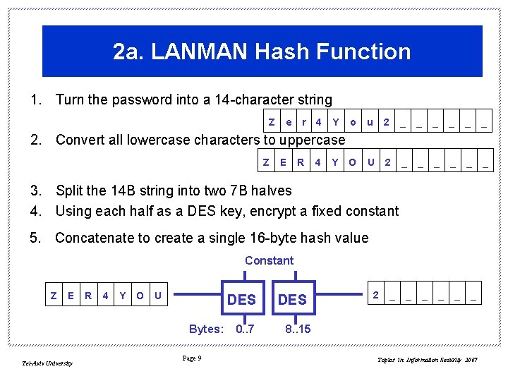 2 a. LANMAN Hash Function 1. Turn the password into a 14 -character string