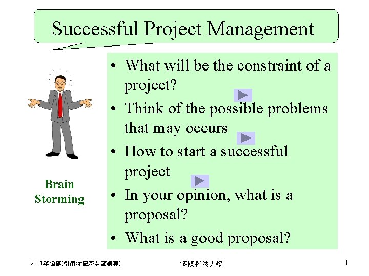 Successful Project Management Brain Storming • What will be the constraint of a project?