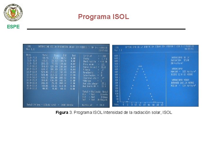 Programa ISOL ESPE Figura 3. Programa ISOL Intensidad de la radiación solar, ISOL 