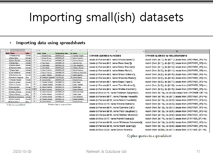 Importing small(ish) datasets • Importing data using spreadsheets 2020 -10 -03 Network & Database