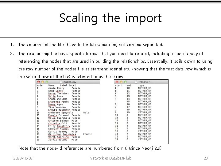 Scaling the import 1. The columns of the files have to be tab separated,