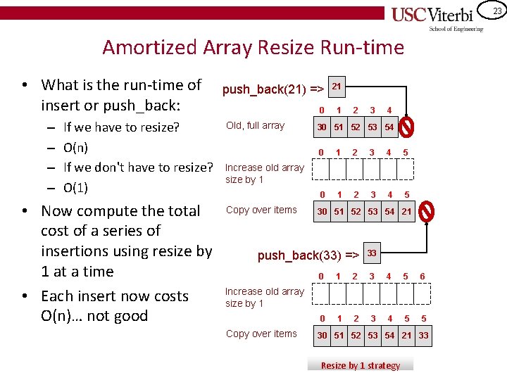 23 Amortized Array Resize Run-time • What is the run-time of insert or push_back: