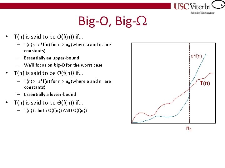 4 Big-O, Big- • T(n) is said to be O(f(n)) if… – T(n) <