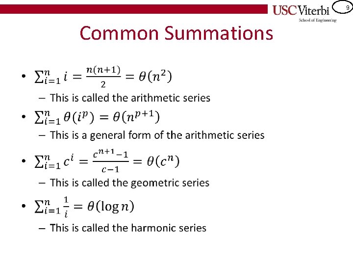 9 Common Summations • 