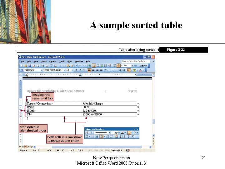 A sample sorted table New Perspectives on Microsoft Office Word 2003 Tutorial 3 XP