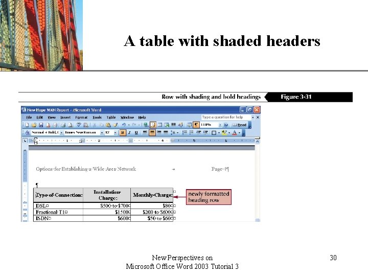 A table with shaded headers New Perspectives on Microsoft Office Word 2003 Tutorial 3