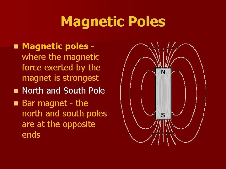 Magnetic Poles Magnetic poles where the magnetic force exerted by the magnet is strongest