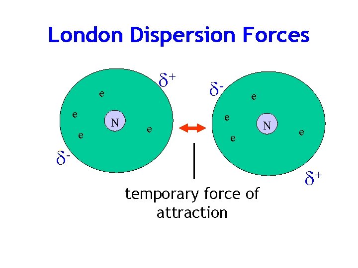 London Dispersion Forces + e e e N e - e e e temporary