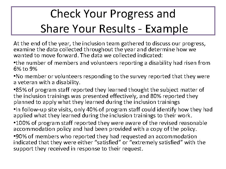 Check Your Progress and Share Your Results - Example At the end of the Check Your Progress and Share Your Results - Example At the end of the