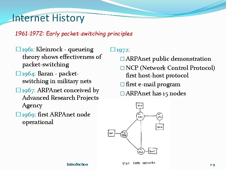 Internet History 1961 -1972: Early packet-switching principles � 1961: Kleinrock - queueing theory shows