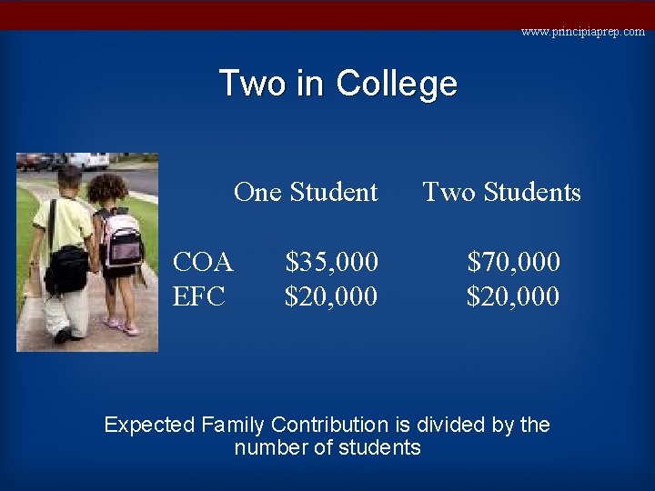 www. principiaprep. com Two in College One Student COA EFC $35, 000 $20, 000