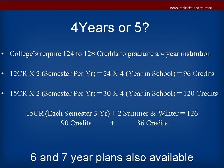 www. principiaprep. com 4 Years or 5? • College’s require 124 to 128 Credits