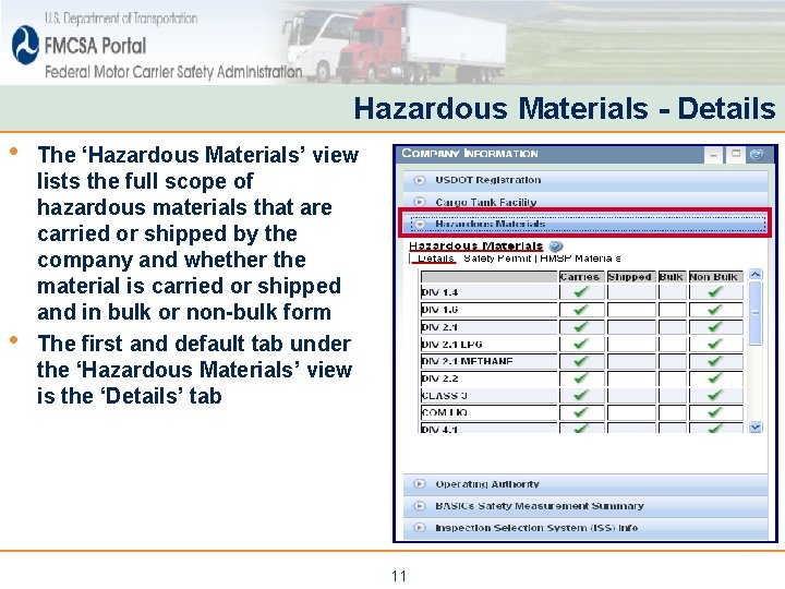 Hazardous Materials - Details • • The ‘Hazardous Materials’ view lists the full scope Hazardous Materials - Details • • The ‘Hazardous Materials’ view lists the full scope