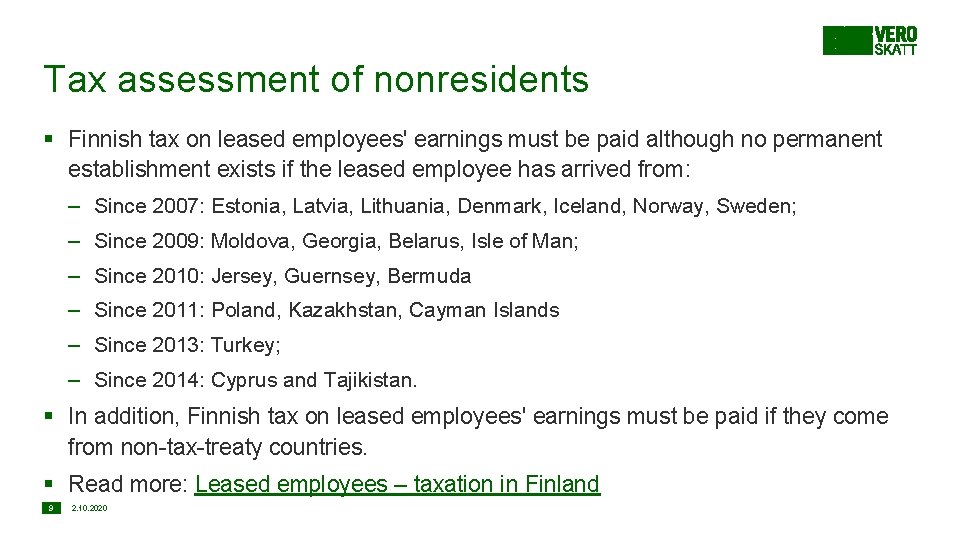 Tax assessment of nonresidents § Finnish tax on leased employees' earnings must be paid