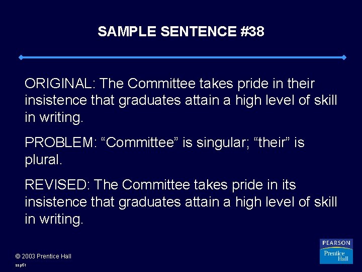 SAMPLE SENTENCE #38 ORIGINAL: The Committee takes pride in their insistence that graduates attain