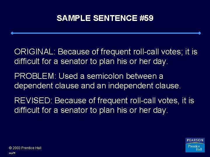 SAMPLE SENTENCE #59 ORIGINAL: Because of frequent roll-call votes; it is difficult for a