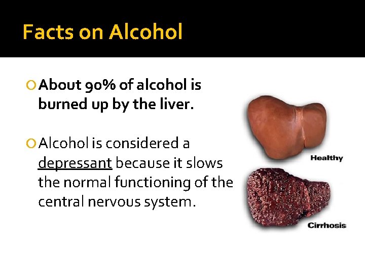 Facts on Alcohol About 90% of alcohol is burned up by the liver. Alcohol