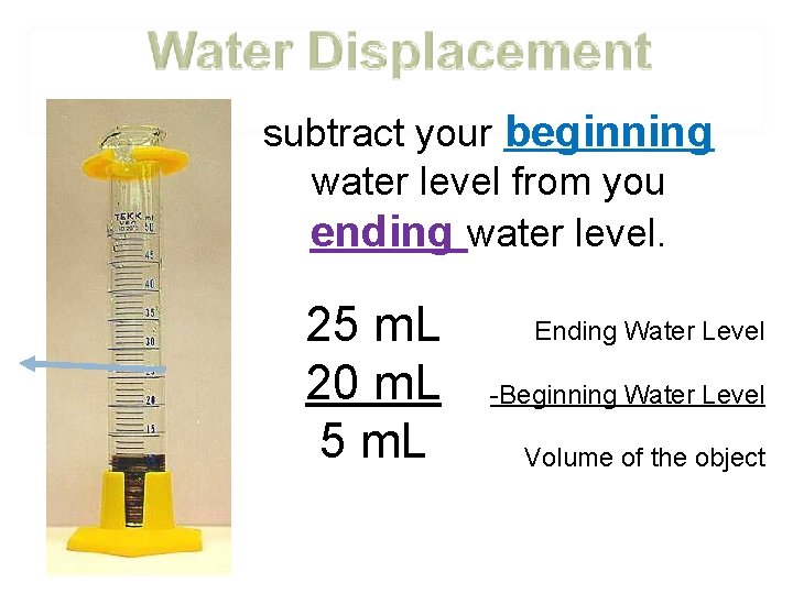 subtract your beginning water level from you ending water level. 25 m. L 20