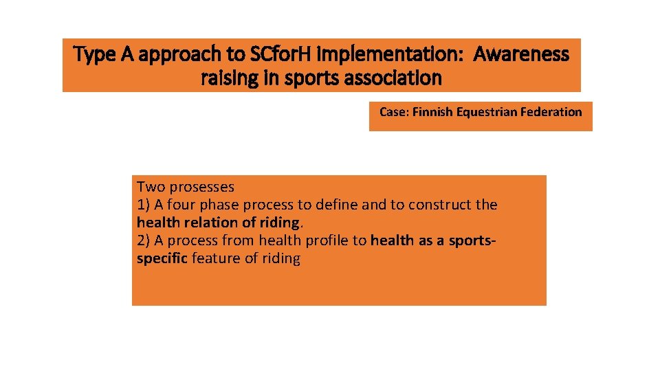 Scfor Type A approach to SCfor H implementation Awareness