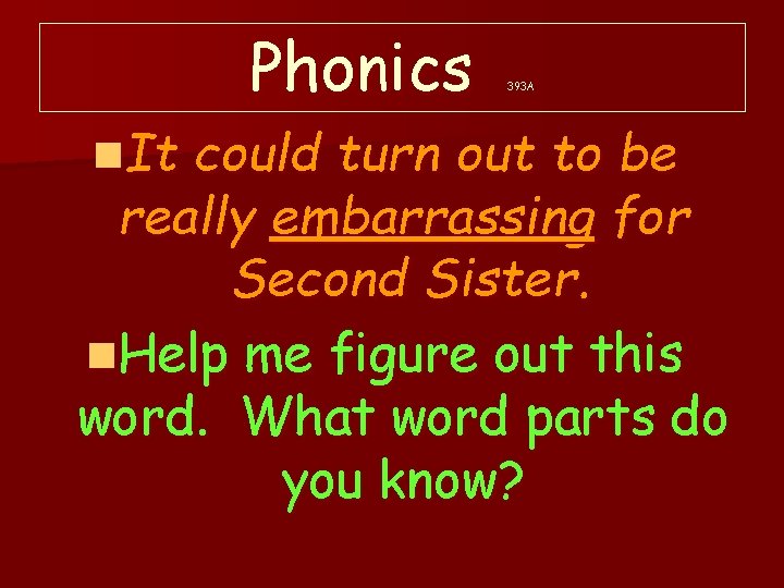 Phonics n. It 393 A could turn out to be really embarrassing for Second