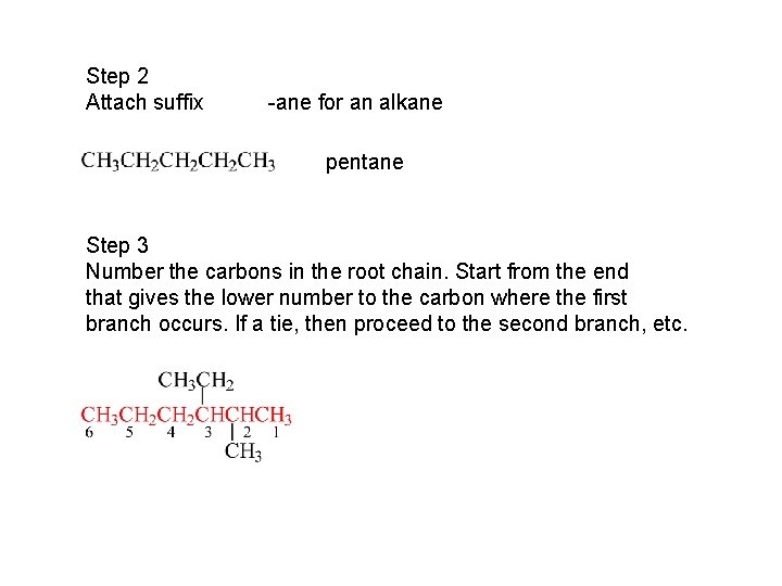 Step 2 Attach suffix -ane for an alkane pentane Step 3 Number the carbons