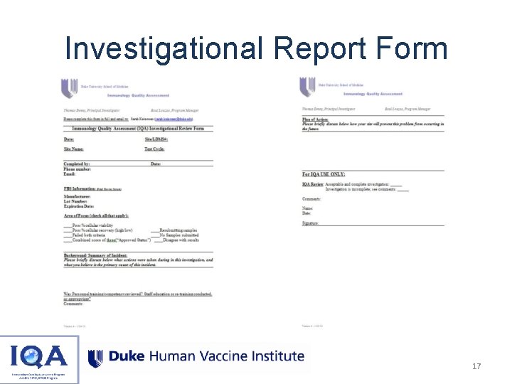 Investigational Report Form 17 