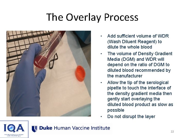 The Overlay Process • • Add sufficient volume of WDR (Wash Diluent Reagent) to