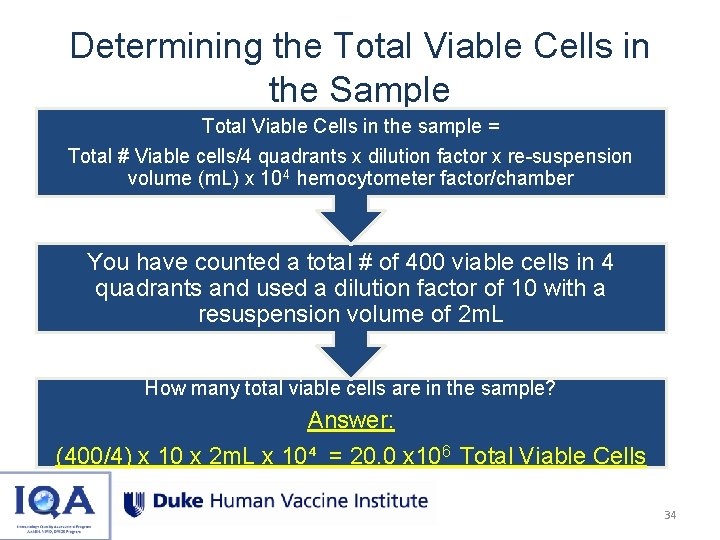 Determining the Total Viable Cells in the Sample Total Viable Cells in the sample