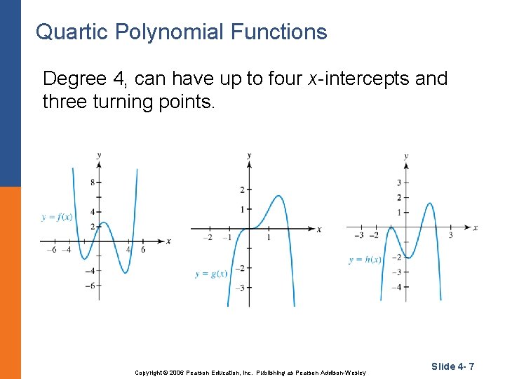 Quartic Polynomial Functions Degree 4, can have up to four x-intercepts and three turning