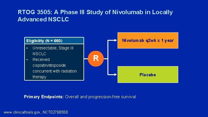 RTOG 3505: A Phase III Study of Nivolumab in Locally Advanced NSCLC Nivolumab q